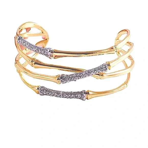 ALEXIS BITTAR Solanales Crystal Bamboo Gold Cuff Bracelet - Picture 6 of 9